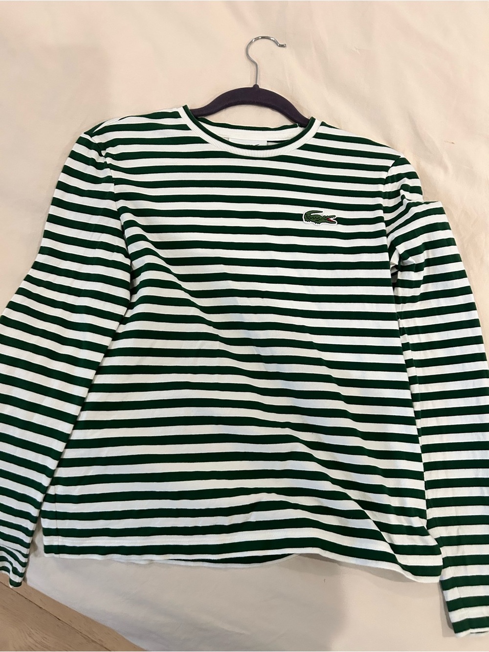 Lacoste Green & White Striped Long Sleeve Tee